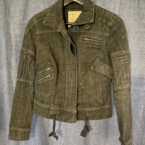 Free People Denimn Crop Moto Jacket